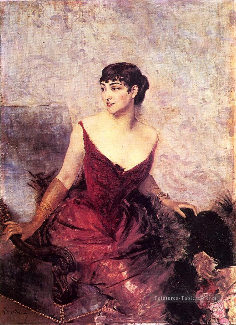 Comtesse de Rasty Assis dans un fauteuil Genre Giovanni Boldini Peintures à l'huile